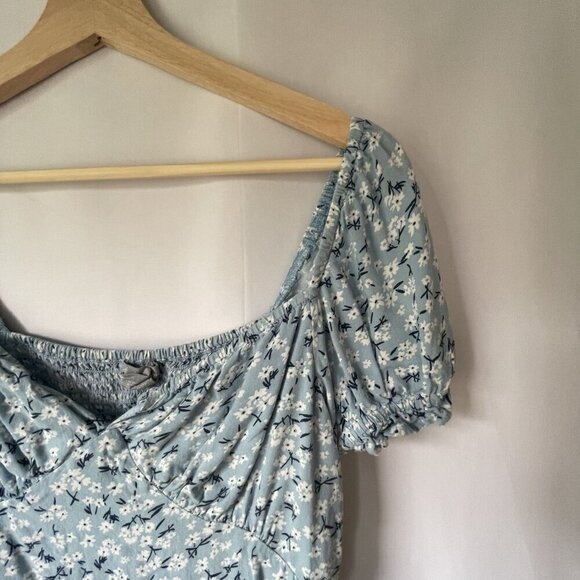 Sky and Sparrow rayon blue and white floral dress drawstring cottagecore ruched - Picture 2 of 7